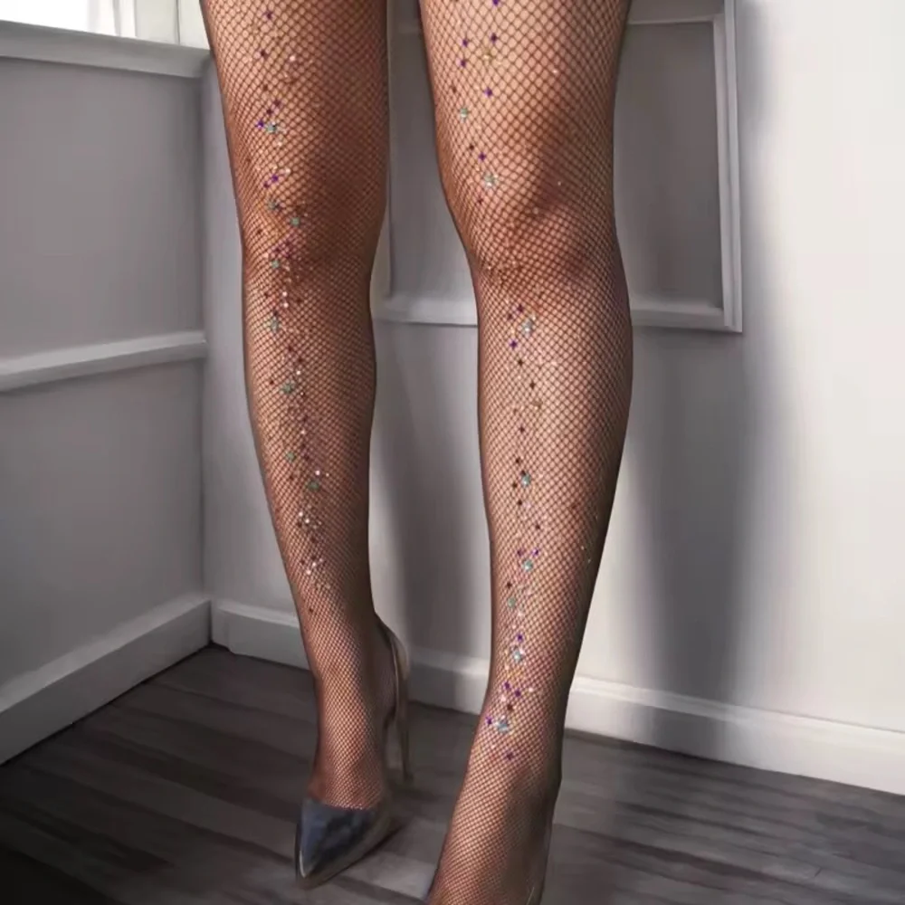 NWT Fishnet stockings with Multicolor Rhinestones